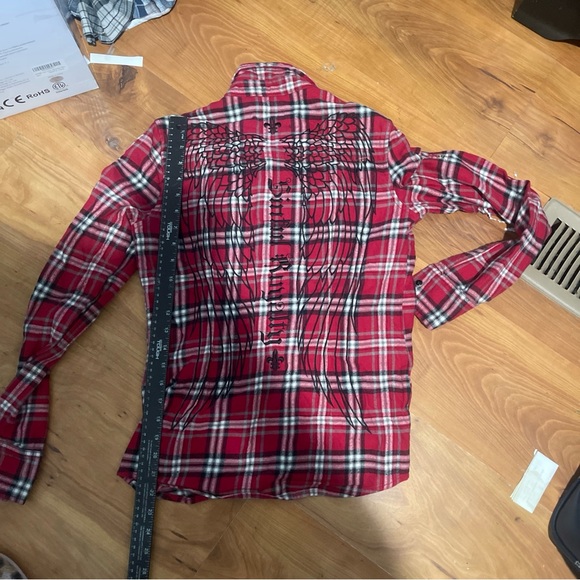 Sinful Medium (runs Small) Women’s Re Plaid Flannel Snap Down Shirt Long Sleeve - Picture 2 of 3